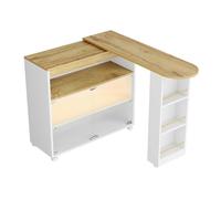 Senmate Banco da Bar Estraibile con LED, 3 Ripiani Archiviazione e Ruote - Tavolo Regolabile, per Casa Piccola/Feste/Ufficio (Bianco, 138-204×39×105cm)