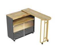 Senmate Banco da Bar Estraibile con LED, 3 Ripiani Archiviazione e Ruote - Tavolo Regolabile, per Casa Piccola/Feste/Ufficio (Nero1, 138-204×39×105cm)