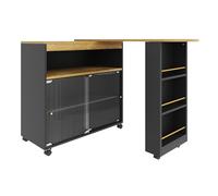 Senmate Banco da Bar Estraibile con LED, 3 Ripiani Archiviazione e Ruote - Tavolo Regolabile, per Casa Piccola/Feste/Ufficio (Nero, 138-204×39×105cm)