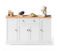 SENMATE Buffet Cucina Multifunzionale, Credenza 138 cm con Cassetto, 4 Ante e Ripiani Regolabili, Design Moderno, Protezione Anti-Ribaltamento, per Cucina, Soggiorno, Camera da Letto (Naturale+Bianco)