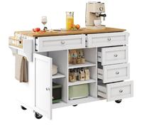 Senmate Carrello Cucina Moderno con 7 Scomparti, Isola Mobile 134cm con Ruote Bloccabili e 3 Livelli Regolabili - Organizzatore per Piccole Cucine, Anziani e Cene Familiari (Bianco)