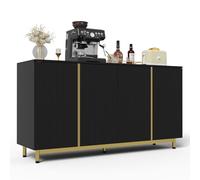 Senmate Credenza Moderna 150 cm, Sideboard con Ante Ondulate Autochiudenti e Senza Maniglie, Mobile Contenitore per Soggiorno, Cucina e Sala da Pranzo, con Ripiani Regolabili, Nero e Oro