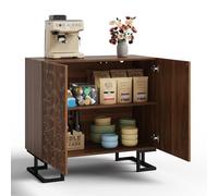 Senmate Credenza Moderna Ante Push-to-Open, 80x40x78 cm, Noce Scuro e Rilievo Foglia, Gambe in Metallo - Perfetta per Soggiorno, Ingresso e Cucina, Design Compatto e Sicuro con Anti-Ribaltamento