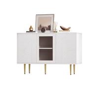 Senmate Credenza Moderna con 3 Ante in Vetro, Piedi Metallo - Design Elegante per Soggiorno/Camera - 120x38x79.5 cm, Grande Capacità, Materiale Ecologico, Facile Pulizia (Bianco)