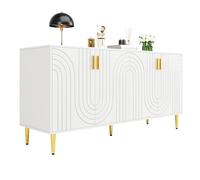 Senmate Credenza Moderna con Design Onde Unico, Sideboard per Sala da Pranzo, 152x40x75 cm con Maniglie e Piedi Dorati, Mobile con Anti-Ribaltamento, Ampio Armadio con 4 Comparti Regolabili (Bianco)