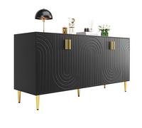 Senmate Credenza Moderna con Design Onde Unico, Sideboard per Sala da Pranzo, 152x40x75 cm con Maniglie e Piedi Dorati, Mobile con Anti-Ribaltamento, Ampio Armadio con 4 Comparti Regolabili (Nero)
