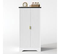 Senmate Credenza Moderna con Luce LED a Sensore, Armadio da Cucina con Ripiani Regolabili, Mensola Spezie Integrata e Design Ante Scanalate - Bianco, 120 x 60,5 x 40 cm