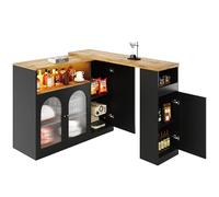 Senmate Credenza Moderna Girevole 360° con Luce LED, Vetro Changhong - Multifunzione: Mobile Bar, Cantinetta Vini, Scrivania Legno, Angolo Caffè - Nero Opaco/Venatura Legno 197x40x100 cm