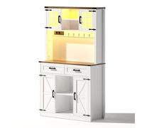 Senmate Credenza per Bar con Illuminazione LED a Colori Regolabili e 4 Porte di Ricarica (2 Prese + USB + Type-C), Design Rustico a Porta da Fienile, 2 Cassetti Spaziosi e Ripiani Regolabili