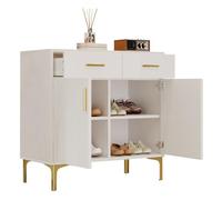 Senmate Credenza Soggiorno Moderna, Maniglie Oro Spazzolato e Gambe Lucide Mobile TV, Soluzione Archiviazione per Sala da Pranzo e Ingresso (Bianco, 80x35x79.5 cm)