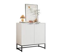 Senmate Credenza Soggiorno Moderna, Maniglie Oro Spazzolato e Gambe Lucide Mobile TV, Soluzione Archiviazione per Sala da Pranzo e Ingresso (Bianco, 80x40x80 cm)