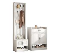 Senmate Guardaroba Ingresso Multifunzione con Panchina, 4 Ante, 8 Ganci e Scarpiera, Armadio Corridoio Moderno con Protezione Anti-Ribaltamento, per Organizzazione Entrata, Bianco, 125x36x190 cm