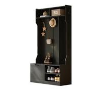 Senmate Guardaroba per Ingresso con Panchina, Armadio con 6 Ganci, Anta, 4 Ripiani Aperti e Portascarpe a Ribalta, Multifunzione, Set Organizzazione Entrata, 100x40x185.5 cm (Nero)