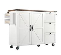 Senmate Isola Cucina Compatta Multifunzione con Piano di Lavoro Estraibile, 3 Cassetti Organizzatori + 2 Ante Scorrevoli, Ruote Bloccabili 360° Design Compatto per Piccoli Spazi (Beige + MDF)