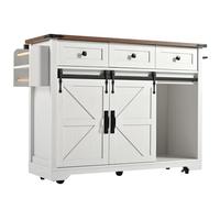 Senmate Isola Cucina Compatta Multifunzione con Piano di Lavoro Estraibile, 3 Cassetti Organizzatori + 2 Ante Scorrevoli, Ruote Bloccabili 360° Design Compatto per Piccoli Spazi (Beige + MDF 1)