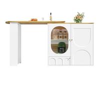 Senmate Isola Cucina Girevole a 360°, Bancone per Cucina con Ampio Magazzino, Tavolo Bar Moderno con 3 Ante, Mobile Multifunzione per Piccoli Spazi (Bianco)