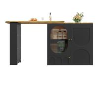 Senmate Isola Cucina Girevole a 360°, Bancone per Cucina con Ampio Magazzino, Tavolo Bar Moderno con 3 Ante, Mobile Multifunzione per Piccoli Spazi (Nero)