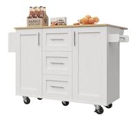 Senmate Isola Cucina Mobile con Ruote Bloccabili, 3 Cassetti & Piano Estendibile - Credenza Multifunzione per Piccoli Spazi,135x46-74x86.6cm, Montaggio in 30 Minuti (Bianco + MDF + metallo)