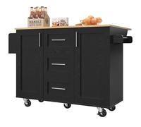 Senmate Isola Cucina Mobile con Ruote Bloccabili, 3 Cassetti & Piano Estendibile - Credenza Multifunzione per Piccoli Spazi,135x46-74x86.6cm, Montaggio in 30 Minuti (Nero + MDF + metallo)