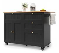 Senmate Isola Cucina Mobile Multifunzione con Ante Estensibili, Carrello da Pranzo con Ruote e Gambe Regolabili, Design Scandinavo per Piccoli Spazi (Scalabile) (Nero + MDF)