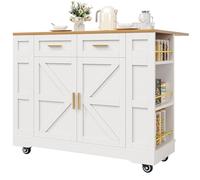 Senmate Isola Cucina Mobile Multifunzione con Ante Estensibili, Carrello da Pranzo con Ruote e Gambe Regolabili, Design Scandinavo per Piccoli Spazi (Scalabile) (Bianco2 + MDF)