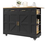 Senmate Isola Cucina Mobile Multifunzione con Ante Estensibili, Carrello da Pranzo con Ruote e Gambe Regolabili, Design Scandinavo per Piccoli Spazi (Scalabile) (Nero2 + MDF)