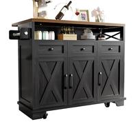 Senmate Isola Cucina Mobile Multifunzione con Ruote, 118x43(80) x98 cm - Carrello da Pranzo con Tavolo Pieghevole, Ripiani Regolabili, Porta Asciugamani in Quercia (Nero + MDF + metallo)