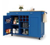 Senmate Isola Cucina Mobile Multifunzione con Ruote Bloccabili, Carrello Servizio Portabottiglie, Ripiani Regolabili, Spazio Archiviazione per Cucine Piccole, Appartamenti (Blu)