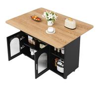 Senmate Isola Cucina Multifunzionale con Ripiano Pieghevole, Carrello con Rotelle Bloccabili, Mobile con Vetro e Finitura Legno120x70x79.5 cm per Piccoli Spazi (Nero, Naturale)