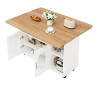 Senmate Isola Cucina Multifunzionale con Ripiano Pieghevole, Carrello con Rotelle Bloccabili, Mobile con Vetro e Finitura Legno120x70x79.5 cm per Piccoli Spazi (Natural,Silver+Grey,White)