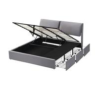 Senmate Letto Imbottito Idraulico con 3 Cassetti - Testiera Regolabile, Rete a Doghe Tripla, Soluzione Armadio Integrato per Piccoli Spazi (Grigio + Velluto, 180 * 200 cm)