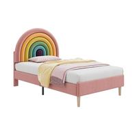 Senmate Letto Imbottito Moderno con Testiera Regolabile, Rete a Doge inclusa, Ideale per Camera dei Ragazzi e Adulti, Montaggio Semplice (Velluto rosa, 90cm*200cm)