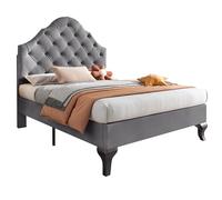Senmate Letto Singolo con Testata Regolabile in Altezza, Letto Imbottito con Rete a Doglie in Legno Inclusa, Facile Montaggio, per Camera da Letto Moderna (Gray, 90cm*200cm)