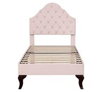 Senmate Letto Singolo con Testata Regolabile in Altezza, Letto Imbottito con Rete a Doglie in Legno Inclusa, Facile Montaggio, per Camera da Letto Moderna (Rosa, 90cm*200cm)
