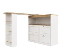 Senmate Mobile Bar Tavolo da Girevole 360° con Ante Scorrevole e 3 Scaffali Aperti - Armadio Multifunzione per Casa, Ufficio, Soggiorno e Angolo Bar - Design Moderno (4 cassetti, White + MDF)