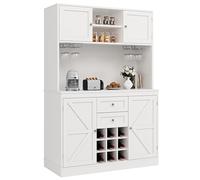 Senmate Mobile Cucina con 4 Ante + 2 Cassetti, Credenza Alta con Ripiani Regolabili e Cantinetta Vino, Sideboard Multifunzione per Cucina/Soggiorno, Anti-Ribaltamento, Struttura MDF (Bianco)