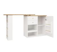 Senmate Mobile Tavolo da Bar Girevole 360° con Ante Scorrevole e 3 Scaffali Aperti - Armadio Multifunzione per Casa, Ufficio, Soggiorno e Angolo Bar - Maniglie Dorate (2 cassetti, White + MDF)