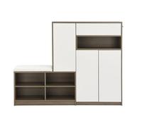 Senmate Scarpiere con Panchina, Mobile Ingresso con Seduta Imbottita, Armadietto Portascarpe Multifunzione con Ripiani Regolabili, per 15-20 Paia, Design Moderno senza Maniglie Bianco