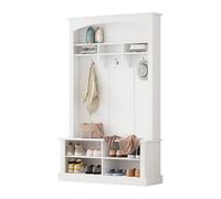 Senmate Set Attaccapanni Moderno con Panchina per Ingresso, 3 in 1 Appendiabiti con Seduta, Deposito Scarpe con Ripiani Regolabili, Multifunzionale (Bianco)