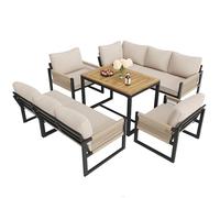 Senmate Set mobili da giardino modulare 7-8 persone con tavolo 95x63x65 cm, metallo e poliestere impermeabile, cuscini 8 cm, sedute fino a 160 kg beige