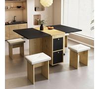 Senmate Set Tavolo da Pranzo Estensibile e Pieghevole, 120x80 cm con 4 Sedie, Tavolo Allungabile Multifunzione per Cucina Soggiorno, Ideale per Piccoli Spazi (Bianco+Nero)