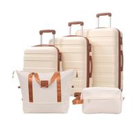 Senmate Set Valigie 3 Pezzi (M+L+XL) Guscio Rigido, Trolley da Viaggio con Rotelle 360° Silenziose e Freni, Blocco TSA, Espansione, Manico in Alluminio, Necessaire Incluso (Beige)