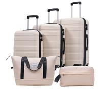 Senmate Set Valigie 3 Pezzi (M+L+XL) Guscio Rigido, Trolley da Viaggio con Rotelle 360° Silenziose e Freni, Blocco TSA, Espansione, Manico in Alluminio, Necessaire Incluso (Beige+Nero)