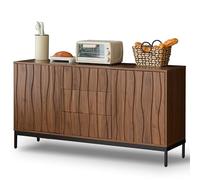 Senmate Sideboard 150cm, Credenza Mid Century Modern in MDF Quercia Scura con 3 Cassetti e Ripiani Regolabili, Sistema Antiribaltamento, Multifunzionale per Cucina, Soggiorno