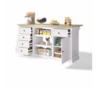 Senmate Sideboard Cucina Multifunzione, Isola Centrale con 5 Cassetti, 2 Ripiani Estraibili, Pannello di Estensione Ribaltabile e Prese Elettriche Incorporate, per Cucina, Sala da Pranzo e Soggiorno