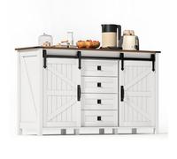 Senmate Sideboard Vintage Bianco 137cm con Ante Scorrevole e 4 Cassetti, Mobile Multifunzionale per Cucina, Sala da Pranzo e Soggiorno, Credenza con Spazio Archiviazione