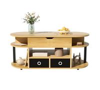 Senmate Tavolino Sollevabile Moderno con 2 Cassetti in Tessuto Nero - Design 3in1 Soggiorno/Ufficio, Altezza Regolabile 45-60cm, Piano Effetto Legno, Spazio Archiviazione Intelligente (105x50cm)