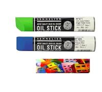 Sennelier Oil Sticks 38ml Extra-Fine, Primary Blue, Verde giallo lucido e 1 carta