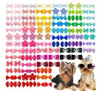 Senniea 100 fiocchi misti per capelli di cane di taglia piccola e media, graziosi fiocchi in gomma solida per uso quotidiano, vacanze, compleanni, accessori per costumi per cani