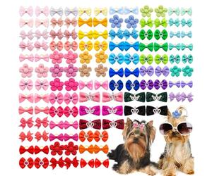 Senniea 100 fiocchi misti per capelli di cane di taglia piccola e media, graziosi fiocchi in gomma solida per uso quotidiano, vacanze, compleanni, accessori per costumi per cani